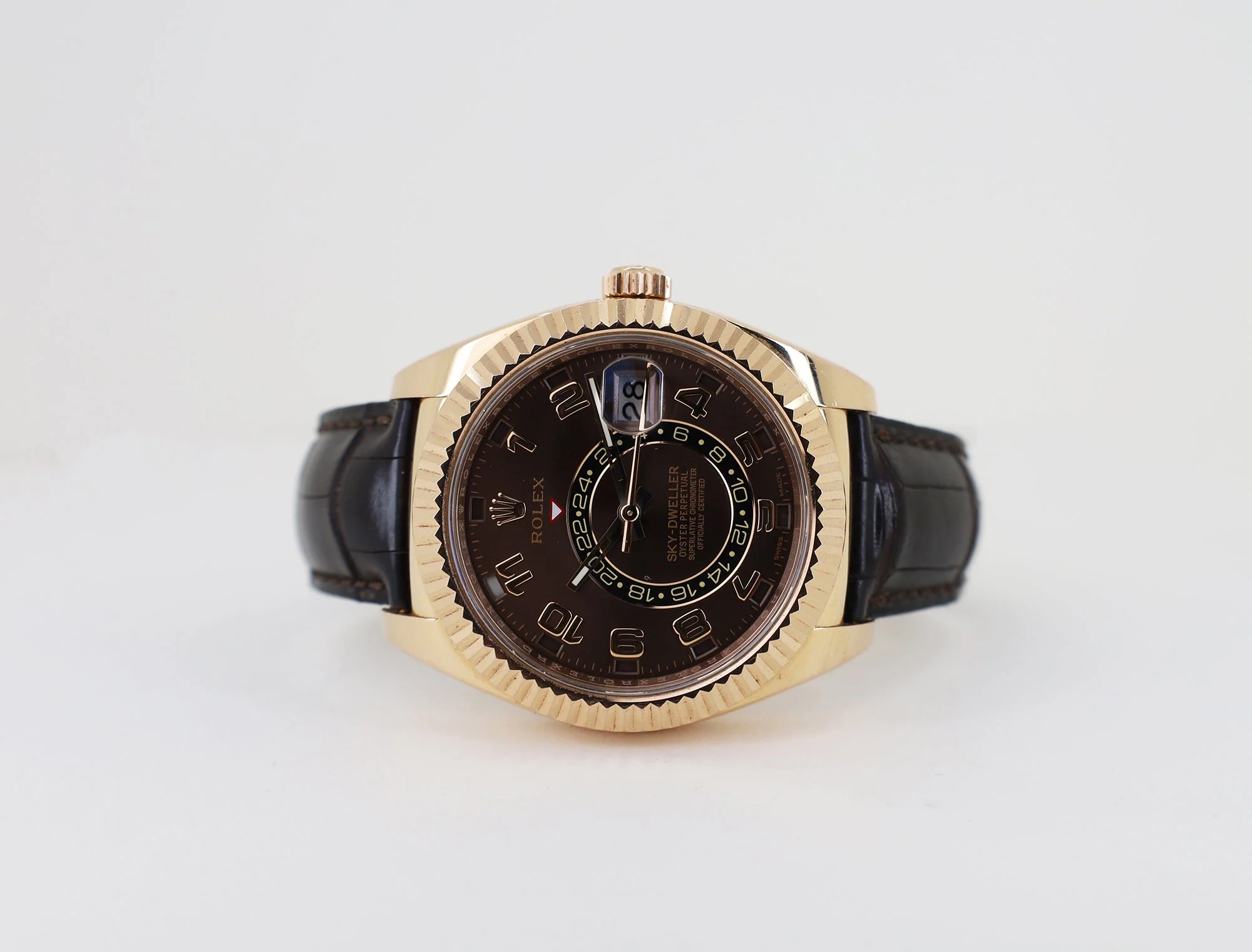 Rolex Everose Gold Sky-Dweller Watch - Chocolate Sunray Arabic Dial - Brown Leather Strap - 326135 cho - Image 7