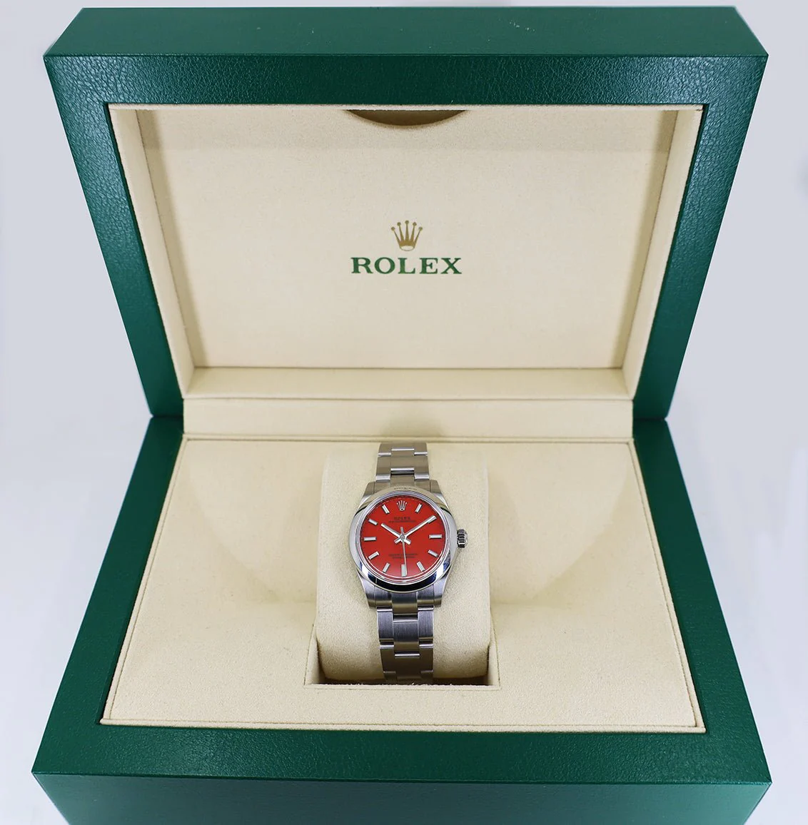 Rolex Oyster Perpetual 31 Watch - Domed Bezel - Coral Red Index Dial - Oyster Bracelet - 2020 Release - 277200 reio - Image 8